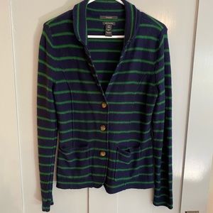 Tahari navy green stripe Cardigan